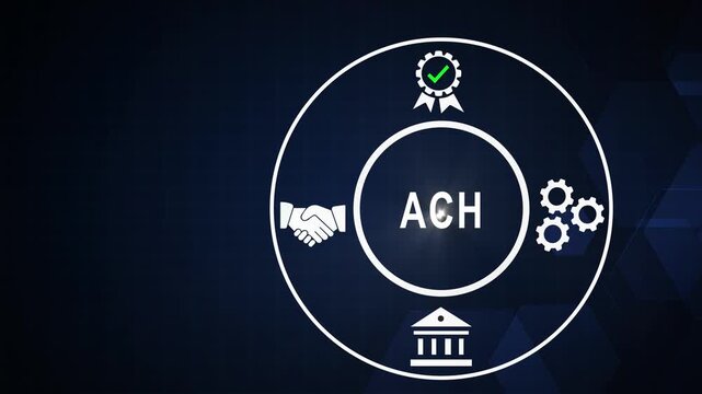 Ach payment processing concept with banking and financial transaction digital money transfer and business automation motion background