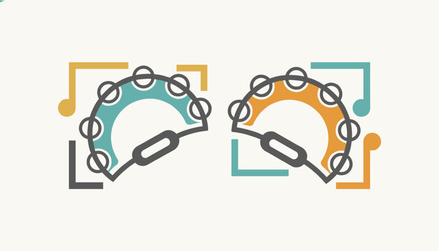 Colorful half-circle tambourine instruments with small metallic jingles displayed as a musical vector illustration.