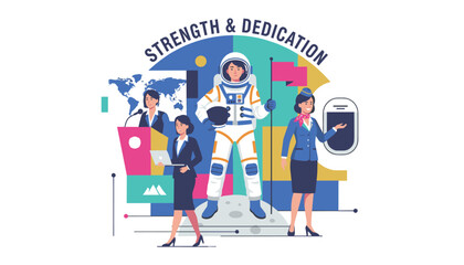 Fototapeta premium Professional women succeeding in career fields including space travel, aviation, business, and politics.