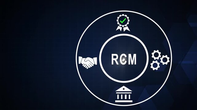 Rcm revenue cycle management concept with business and digital workflow animation for healthcare and financial administration solutions