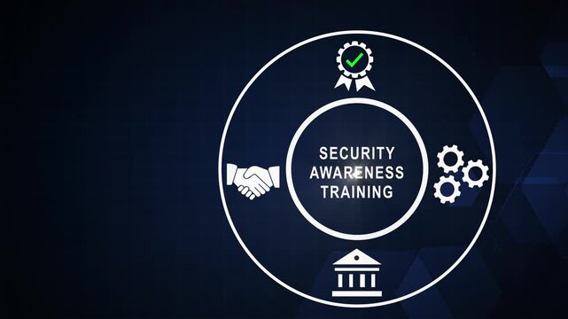 Security awareness training concept with digital and compliance infographic for corporate cybersecurity education and data protection strategy