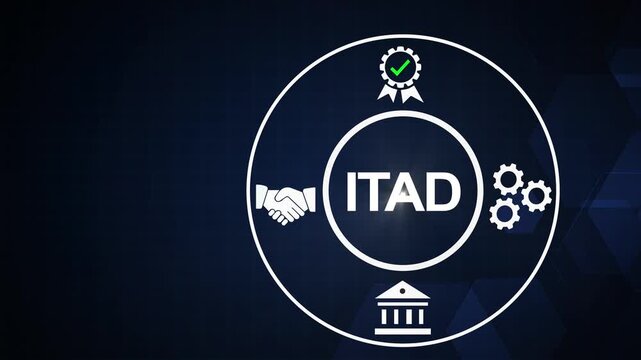 Itad it asset disposition concept animation with business and success checkmark for corporate technology lifecycle management and data security