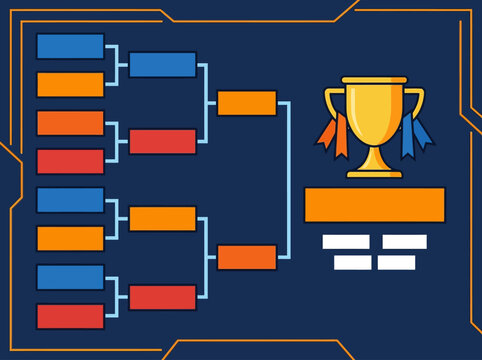 Tournament Bracket Infographic with Golden Trophy for Sports and Esports Championship