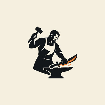 Blacksmith Forging A Sword Or Machete Logo