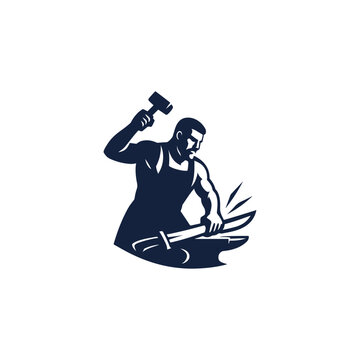 Blacksmith Forging A Sword Or Machete Logo