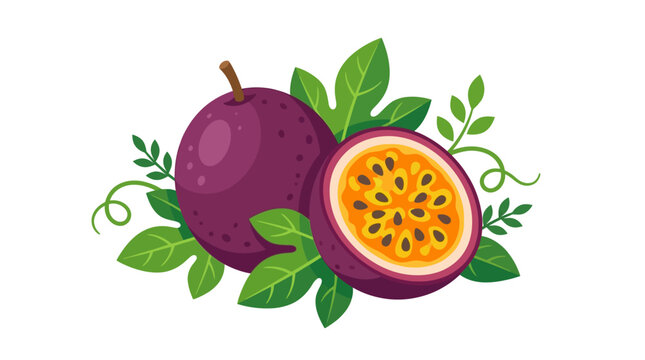 Passion Fruit Icons, Purple Tropical Fruit, Vector Illustrations, Food Elements