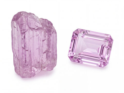 Natural pink purple lilac kunzite gemstone faceted and rough 