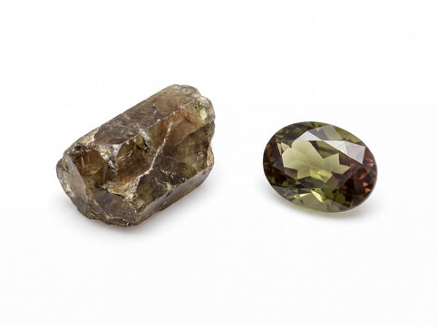 Natural andalusite gemstone faceted and rough 