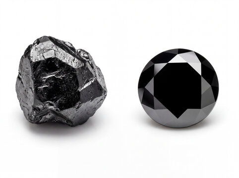 Natural black diamond gemstone faceted and rough April birthstone