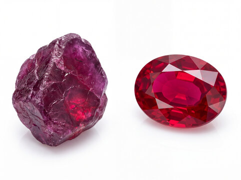 Natural rough ruby gemstone faceted and rough July birthstone
