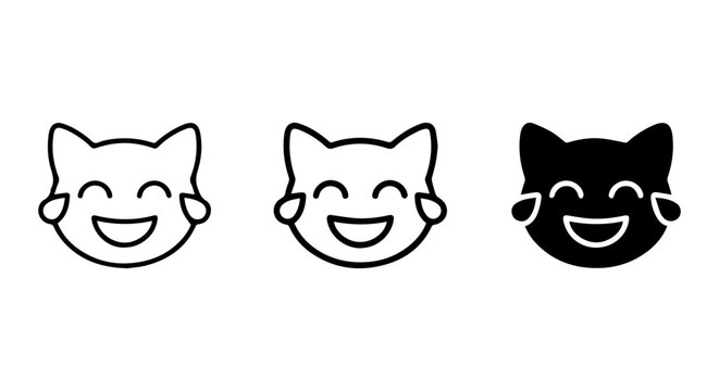 Joyful Cat Face Emoticons, Laughing Emoji Icons, Happy Animal Expressions, Vector Art Set