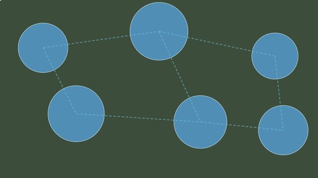 Abstract network connection nodes animation with interconnected blue circles and dashed lines for digital technology 4k background
