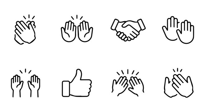 Appreciation Icons: Clapping Hands, Thumbs Up, Handshake, High Five Vector Set