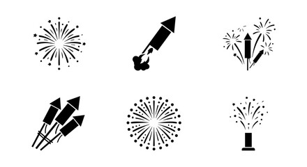 Fireworks Icons Set, Pyrotechnics Vector Graphics, Celebration Explosions, Festive Display Elements © Aktar