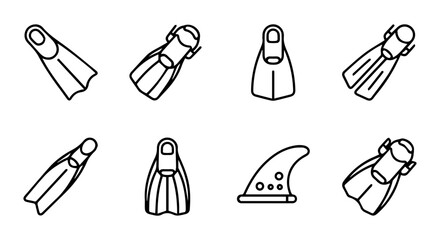 Diving Fins Vector Icons Set, Snorkeling Gear Collection, Swimming Equipment Graphics © Muntaha