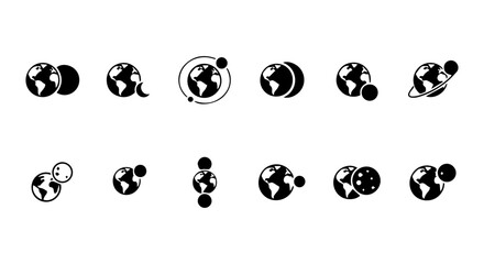Earth Orbit Icons, Celestial Body Vector Graphics, Planet Moon Phases, Space Astronomy Symbols © Aktar
