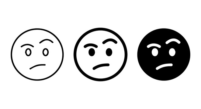 Skeptical Face Icons, Doubtful Expression Vector Set, Questioning Emotion Symbols