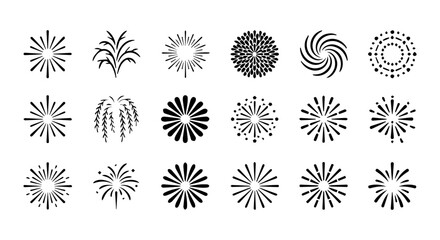 Obraz premium Explosion Burst Starburst Icons, Festive Firework Shapes, Celebration Sparkle Elements, Vector Set