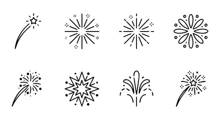 Obraz premium Minimalist Firework Icons, Starburst Vector Set, Celebration Sparkler Graphics, Festive Event Symbols