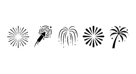 Celebration Fireworks Icons, Festive Explosions Vector Set, Party Pyrotechnics Graphics © Aktar