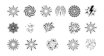 Explosion Burst Starburst Icons, Festive Firework Symbols, Celebration Sparkle Graphics Set © Mimi