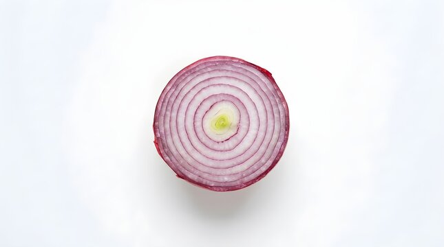 Detailed purple onion slices with visible layers on stark white background