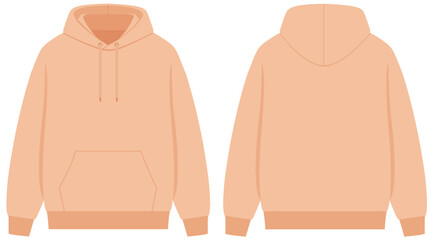 Blank Peach Hoodie Vector Illustration Front and Back View Mockup © GraphicsRF