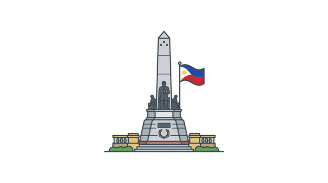 Rizal Monument Manila Philippines Landmark with Flag - Vector Illustration