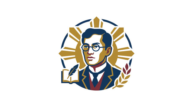Philippine National Hero Jose Rizal Portrait with Sun and Laurel Wreath