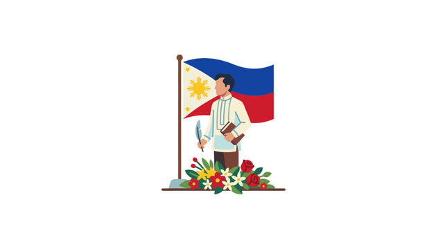 Philippine National Hero Jose Rizal with Flag and Flowers, National Symbol, Independence
