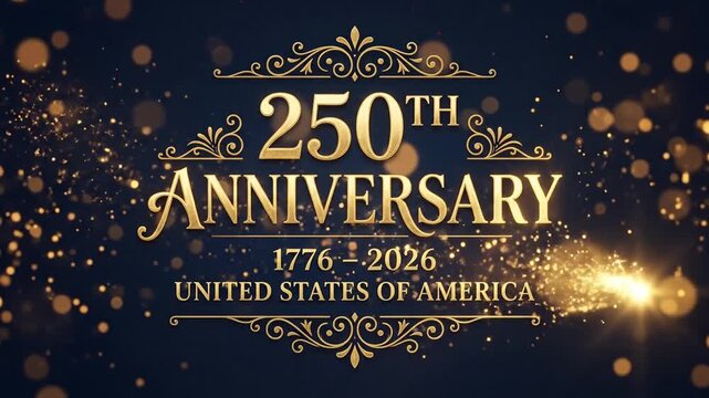 250th Anniversary United States of America gold scrollwork on dark bokeh.