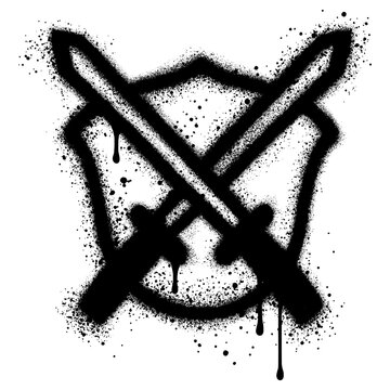Graffiti shield with sword. Isolated on white background.