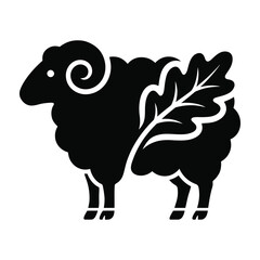 Sheep with wool shaped like oak leaf icon material sustainable livestock illustration creative branding agriculture countryside farmhouse © Emon
