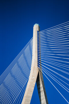 Zakim bridge pylon and cables against blue sky