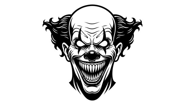 Imagine prompt. spooky evil clown face illustration