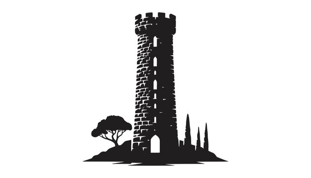Imagine prompt. medieval stone tower castle silhouette