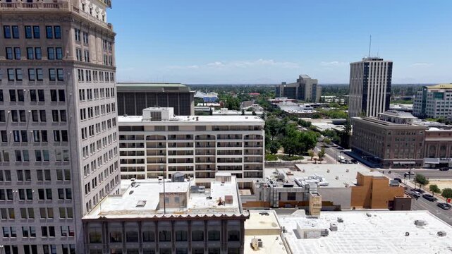 aerial pullout from downtown fresno california