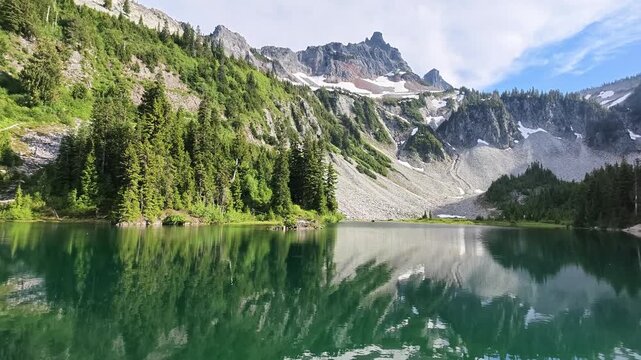 Panoramic view of Emerald Lake in Mount Rainier National Park, Washington