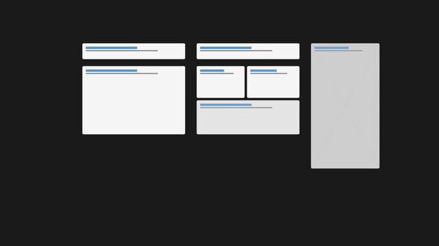 Minimalist website wireframe layout animation with responsive ui grid and placeholder blocks for web development 4k