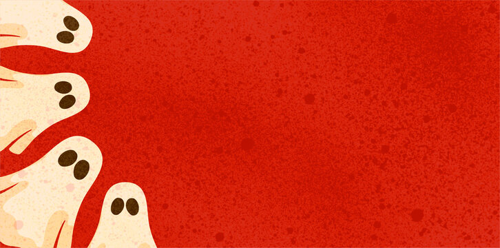 cute little ghosts peek from the side red background