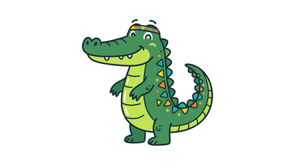 Fototapeta premium Cute Cartoon Alligator Wearing Headband, Smiling