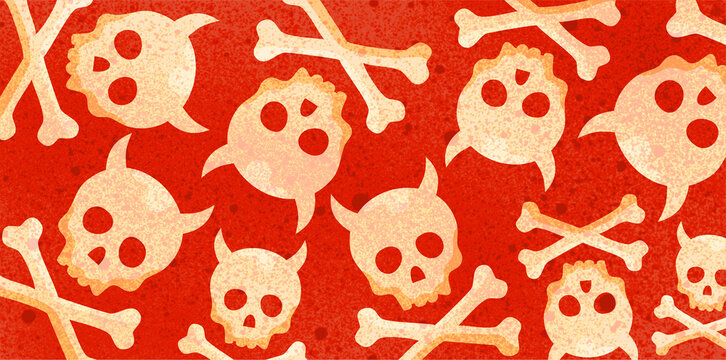spooky skull pattern with crossed bones on white surface