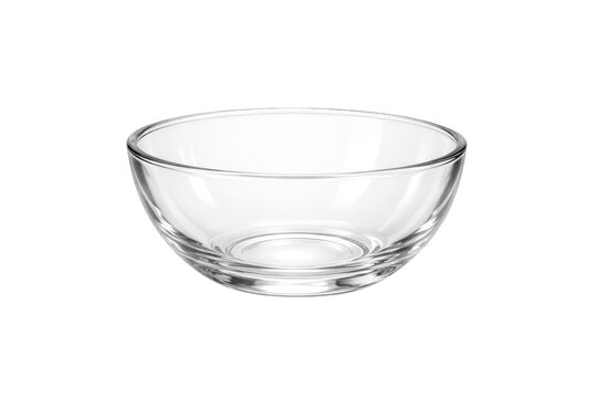Clear glass bowl for food preparation, empty transparent glass salad bowl, minimalist kitchen glassware for cooking and serving isolated PNG with Transparent Background