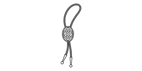 Black and white line art illustration of a classic western bolo tie with a decorative oval metal slide and braided rope cord for formal fashion wear © Next to Work