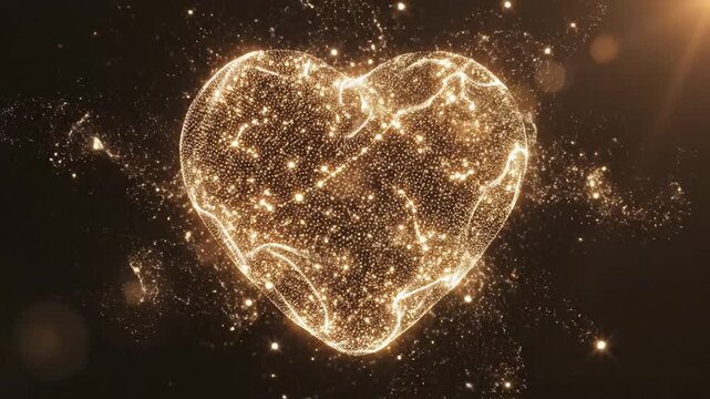 Golden heart shape with fluid effect abstract symbol for romance