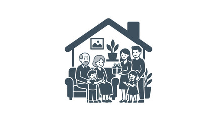 Plakat Family sitting in a house together.