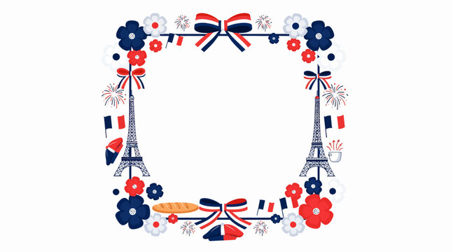 France UK friendship frame, Eiffel Tower, floral border
