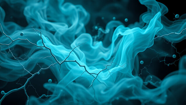 Abstract Vision: Fluid organic neural pathway networks blending into swirling smoke in Deep titanium gray