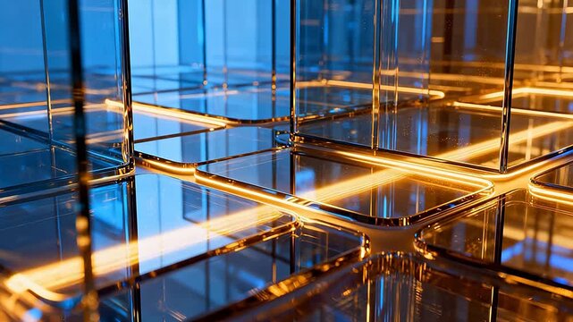 Modern glass and metal structure with glowing lights