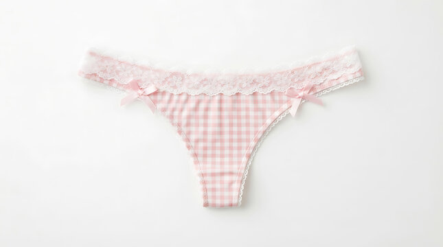 Pink and white gingham thong underwear silhouette
